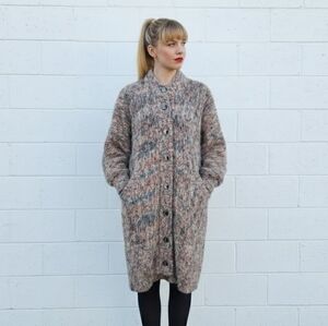 Vintage Marled Knit Cocoon Button Up Coat Jacket Sweater Knits 1960s Long Wool
